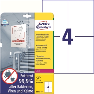 Avery antimicrobiële labels 105 x 148 wit mm, 40 stuks.